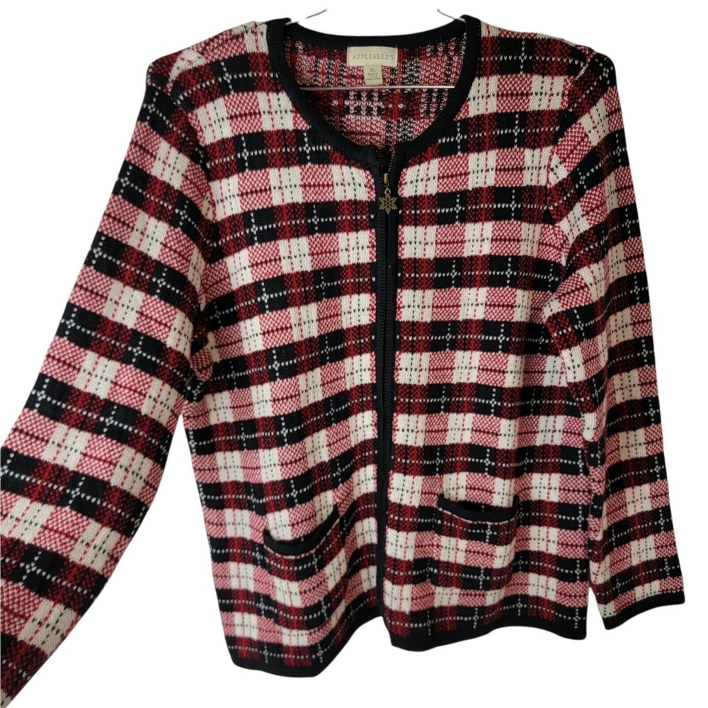 APPLESEED'S Cardigan Plaid Knit  Button Up Cardigan Sweater - Size XL‎